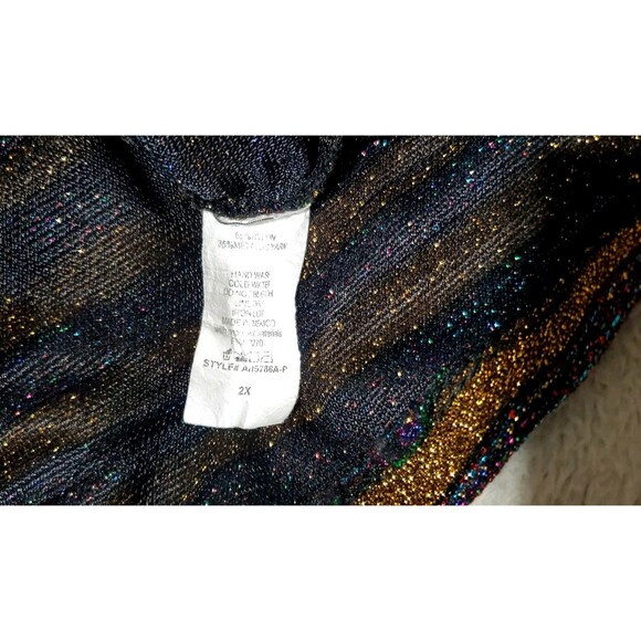 Forever 21+ Purple Gold Glitter Striped Blouse 2X Long Sleeve Sparkle Top - Picture 10 of 12